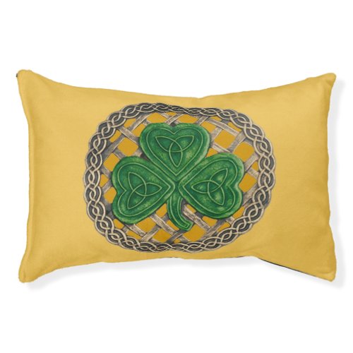 Gold Shamrock On Celtic Knots Dog Bed