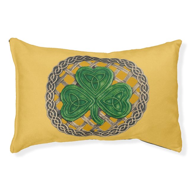 Gold Shamrock On Celtic Knots Dog Bed (Front)