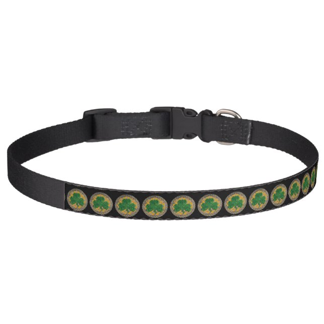Gold Shamrock On Celtic Knots Dog Collar (Front)