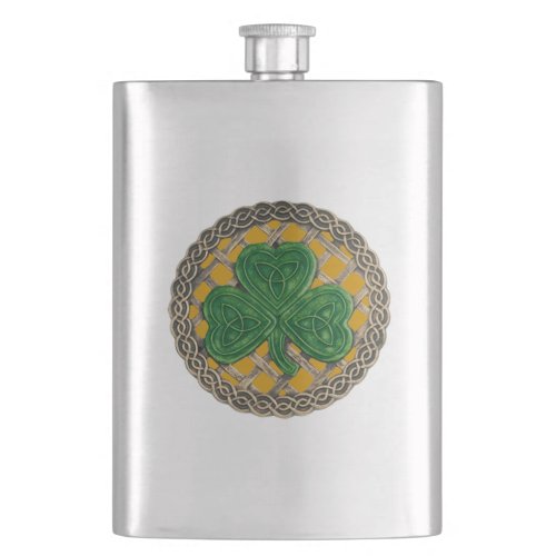 Gold Shamrock On Celtic Knots Flask