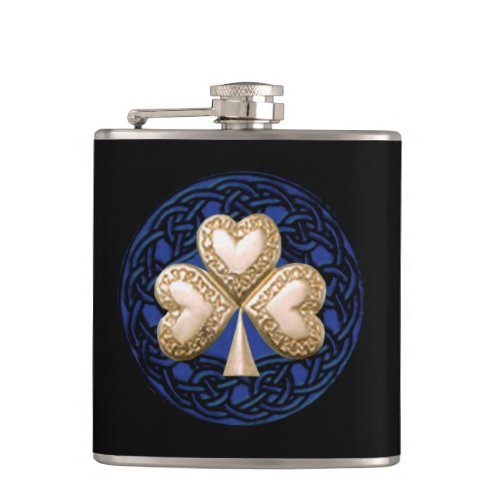 Gold Shamrock On Celtic Knots Flask