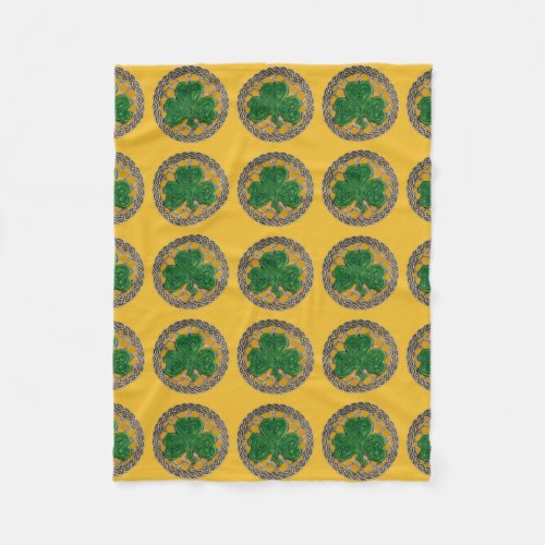 Gold Shamrock On Celtic Knots Fleece Blanket