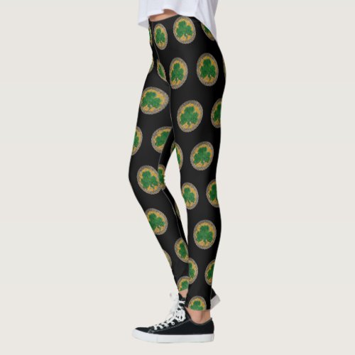 Gold Shamrock On Celtic Knots Leggings