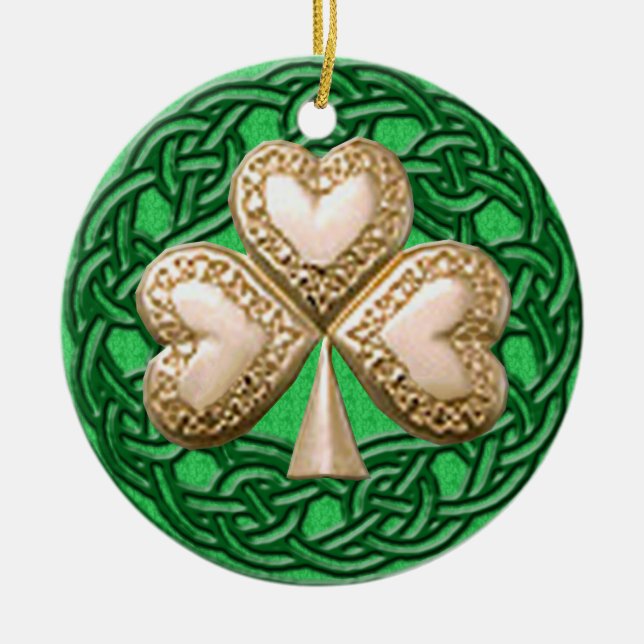 Gold Shamrock On Celtic Knots Ornament (Front)