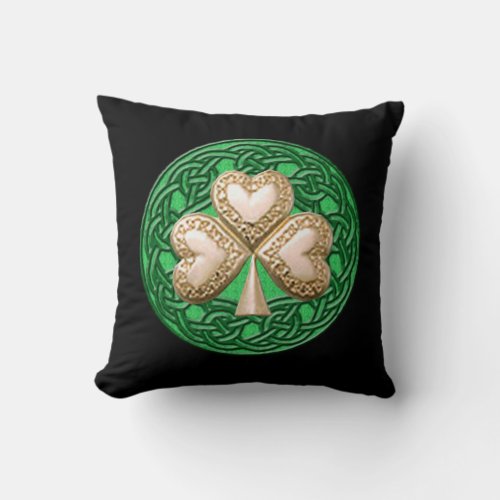 Gold Shamrock On Celtic Knots Reversible Pillow