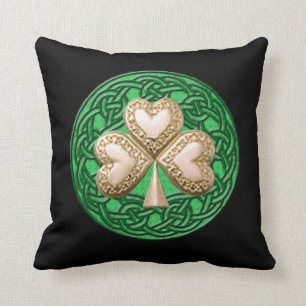Gold Shamrock On Celtic Knots Reversible Pillow