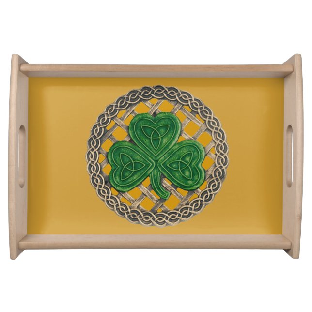 Gold Shamrock On Celtic Knots Serving Tray (Front)