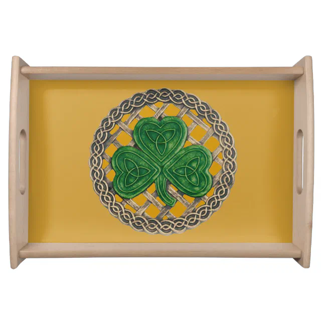 Gold Shamrock On Celtic Knots Serving Tray Zazzle