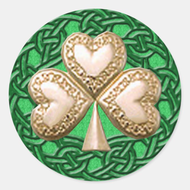 Gold Shamrock On Celtic Knots Stickers (Front)