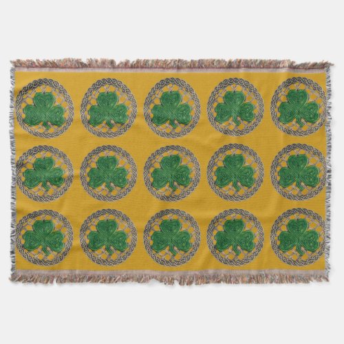 Gold Shamrock On Celtic Knots Throw Blanket