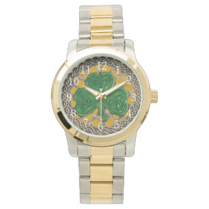 Gold Shamrock On Celtic Knots Watch