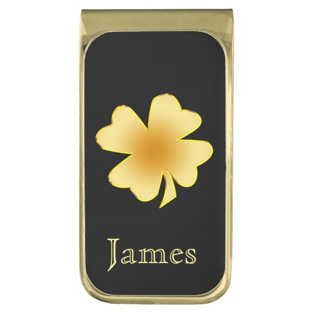 Gold Shamrock Personalized Finish Money Clip (Front Vertical)