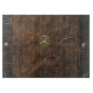 Gold Shamrock St.Patrick`s Day,Brown Leather Cutting Board