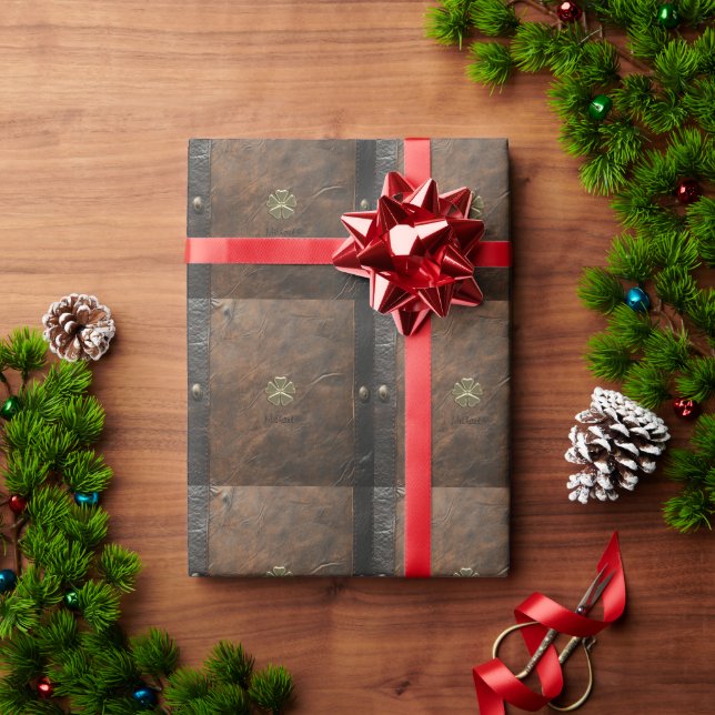 Gold Shamrock St.Patrick`s Day,Brown Leather Wrapping Paper (Holiday Gift)