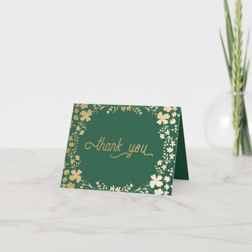 Gold Shamrocks Irish Green Folded Thank You Card