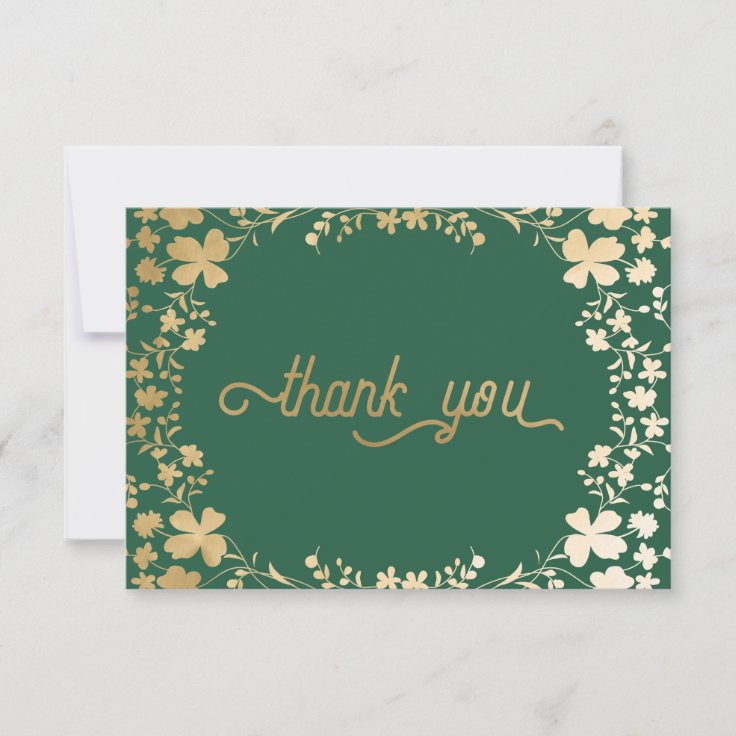 Gold Shamrocks, Irish Green Thank You Cards | Zazzle