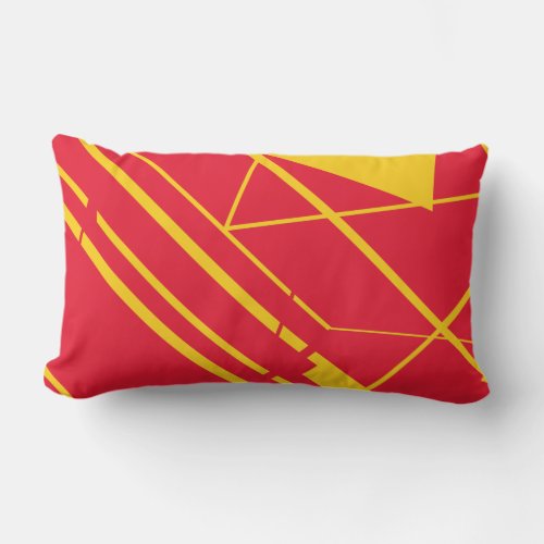 Gold Shapes Lines on Dark Red Lumbar Pillow