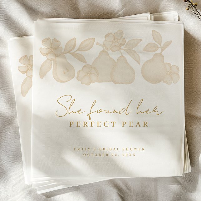 Gold She Found Her Perfect Pear Bridal Shower Napkins (She found her perfect pear napkin)