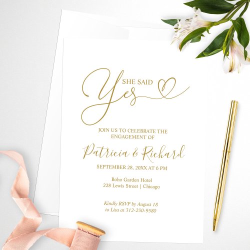 Gold She Said Yes Engagement Party Invitation