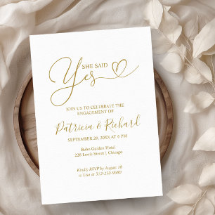 Gold She Said Yes Engagement Party Invitation