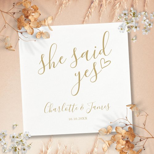 Gold She Said Yes Engagement Party Love Heart Napkins