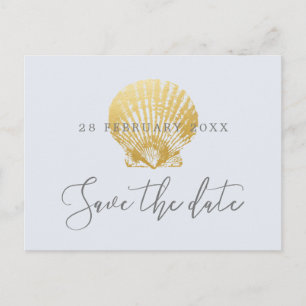 Gold Shell Faux Foil Beach Wedding Save the Date Announcement Postcard
