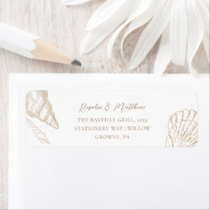 Gold Shells & White Coastal Wedding Decor Label