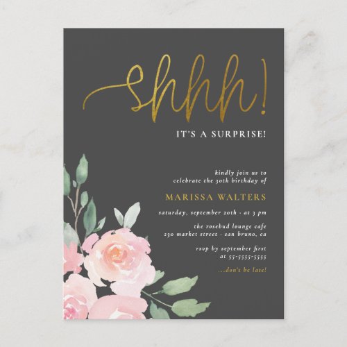 Gold Shhh Its A Surprise Blush Pink & Gray Party