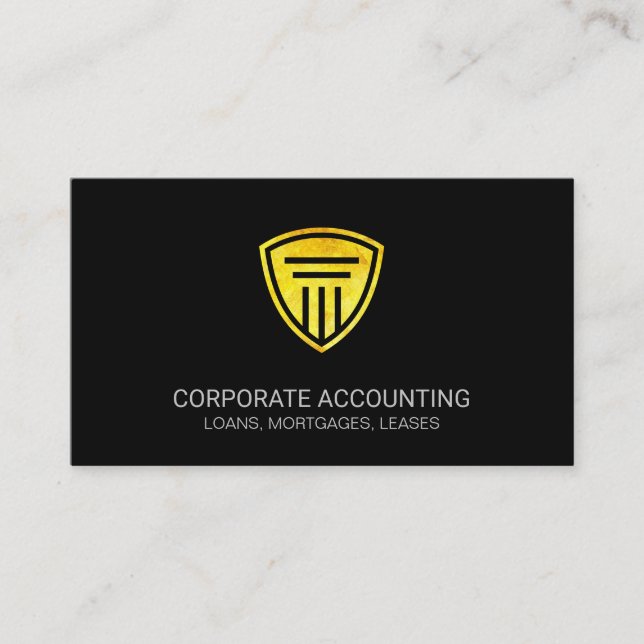 Gold Shield Pillar Icon | Corporate Business Card (Front)