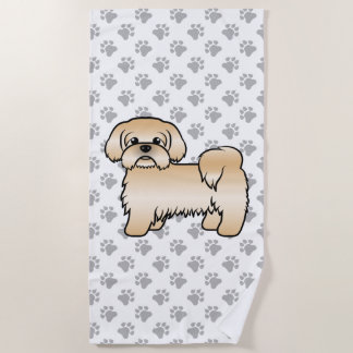 Gold Shih Tzu Cute Cartoon Dog Illustration Beach Towel