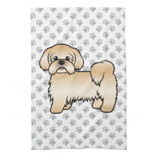 Gold Shih Tzu Cute Cartoon Dog Illustration Kitchen Towel