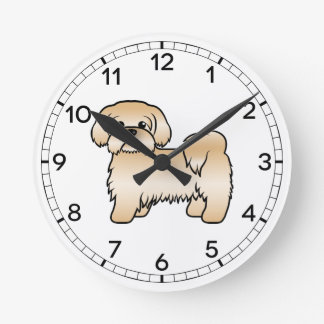 Gold Shih Tzu Cute Cartoon Dog Illustration Round Clock