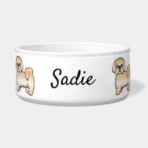 Gold Shih Tzu Cute Cartoon Dog & Name Bowl