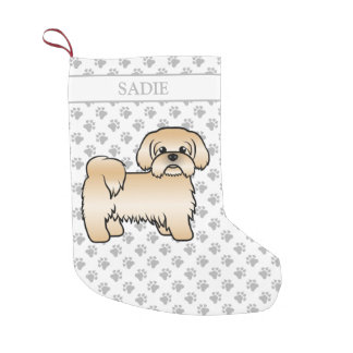 Gold Shih Tzu Cute Cartoon Dog &amp; Name Small Christmas Stocking