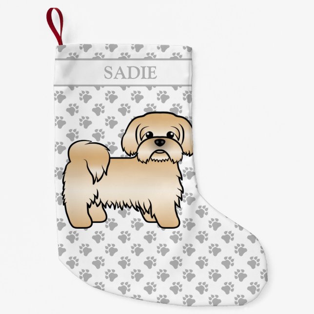 Gold Shih Tzu Cute Cartoon Dog & Name Small Christmas Stocking (Front)