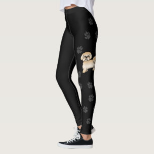Gold Shih Tzu Cute Cartoon Dog & Paws Leggings