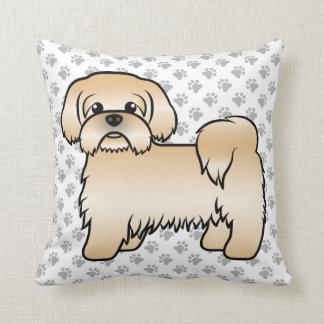 Gold Shih Tzu Cute Cartoon Dog &amp; Paws Throw Pillow