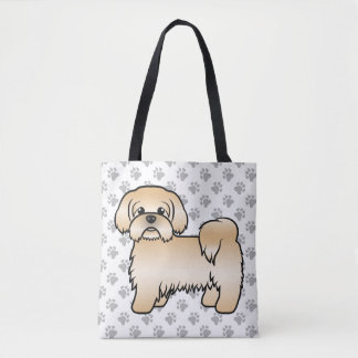 Gold Shih Tzu Cute Cartoon Dog &amp; Paws Tote Bag