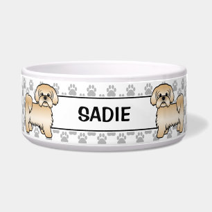 Gold Shih Tzu Cute Dog With Paws & Name Bowl