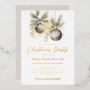 Gold Shimmer Baubles Christmas Party       Foil Invitation