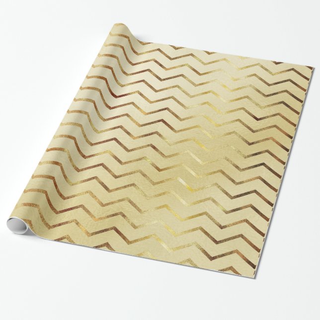 Gold Shimmer Chevron on Gold Wrapping Paper (Unrolled)