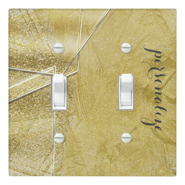 Gold Shimmer Crystal Glass Glam Designer Style Light Switch Cover (In Situ)
