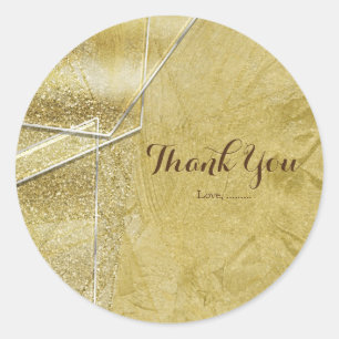 Gold Shimmer Crystal Glass Glam Party Favor Classic Round Sticker