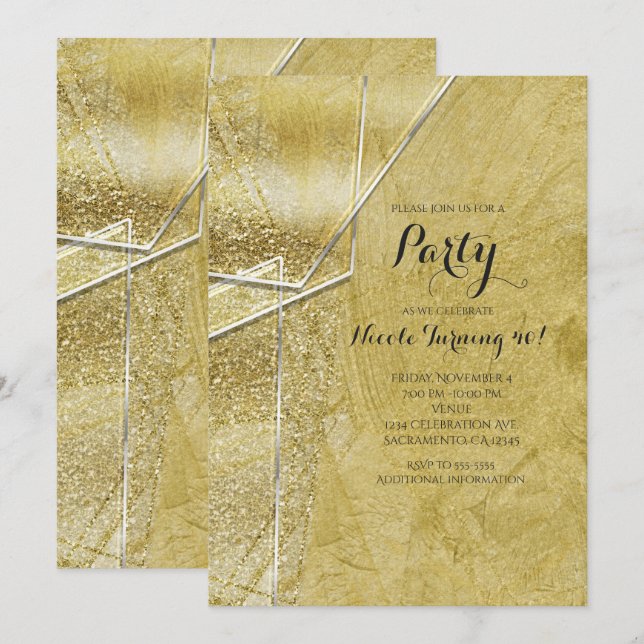 Gold Shimmer Crystal Glass Glam Party Invitations (Front/Back)
