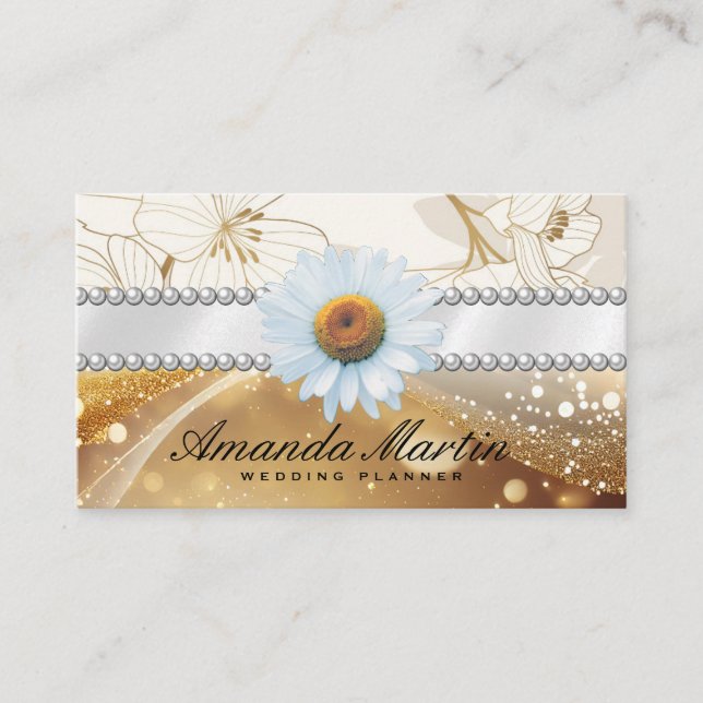 Gold Shimmer | Flower Pattern Business Card (Front)