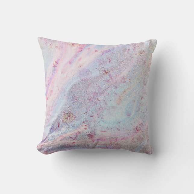 Gold Shimmer Glitter Metallic Marble Faux Pastel Throw Pillow (Front)