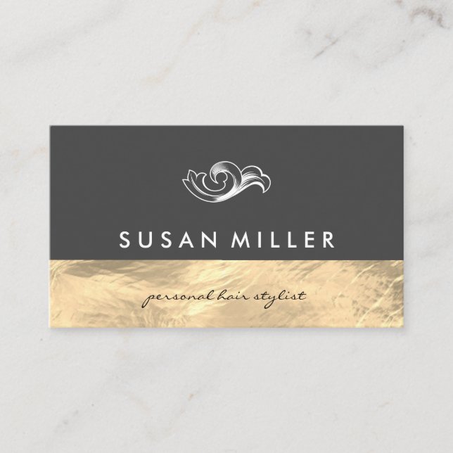 Gold Shimmer Gray Color Block Business Card (Front)