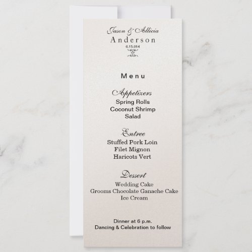 Gold Shimmer Menu Card for Weddings  Galas