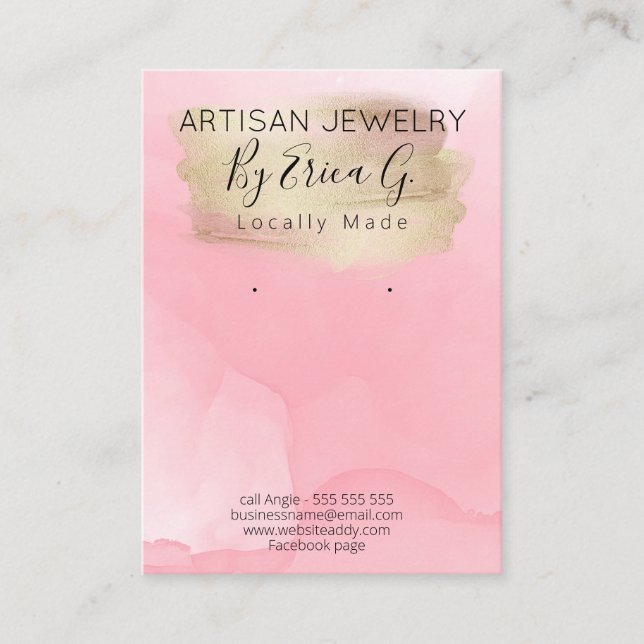 Gold Shimmer On Pink Watercolor Earring Card (Front)
