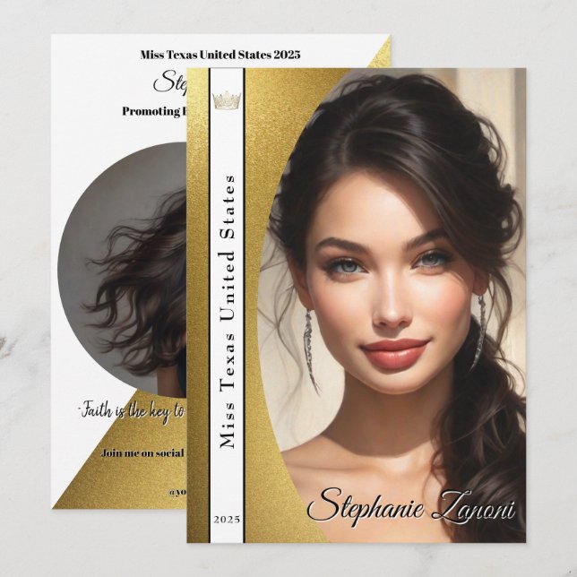 Gold Shimmer Pageant Sash Autograph Card (Front/Back)